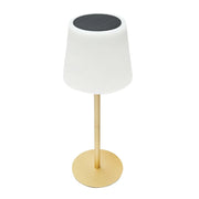 Lampada solare LED ricaricabile 2W con pannello solare 0,7W, batteria 3,7V 1200mAh, USB 5V 1A, IP65, per esterni, 3000K, colore oro