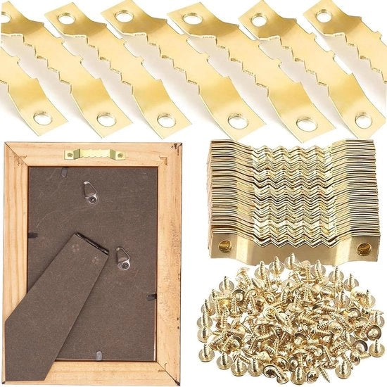 40mm Supporti per foto con ganci a dente di sega 50 pezzi - Supporti per foto con viti per foto e dipinti - Giallo - Decorazione ufficio e casa - Assortimento di ganci appesi