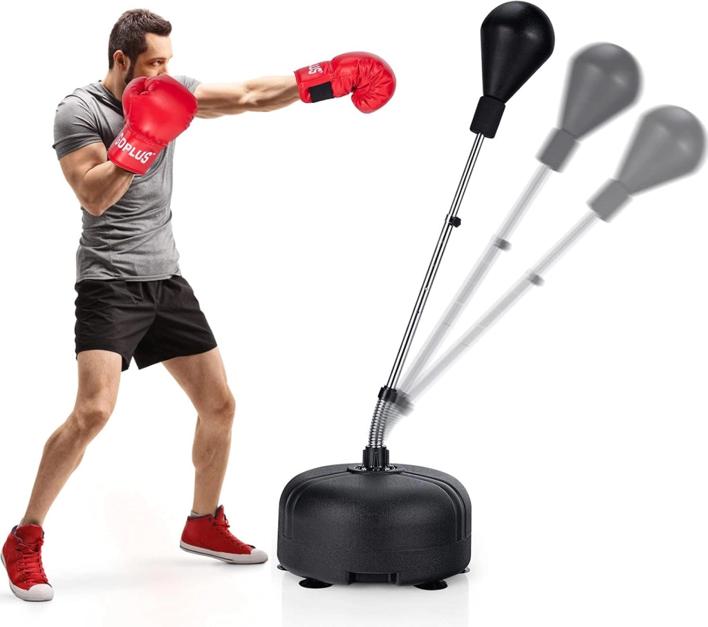 Sacco da Boxe da Terra Regolabile in 4 Posizioni, Sacco da Boxe con Supporto e Base Stabile, Ideale per Adulti e Bambini