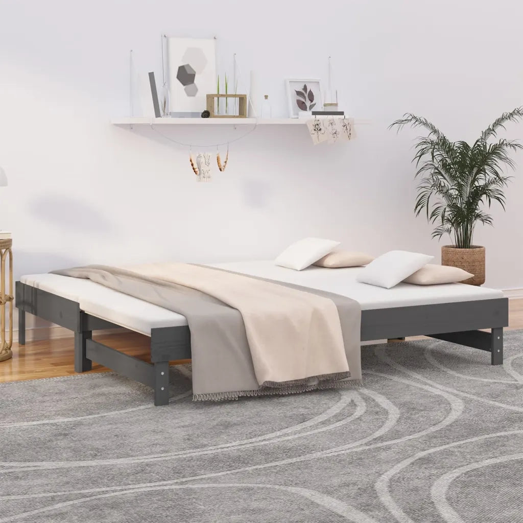 Letto da camera | Dormeuse Estraibile Grigia 2x(90x190) cm Legno Massello di Pino