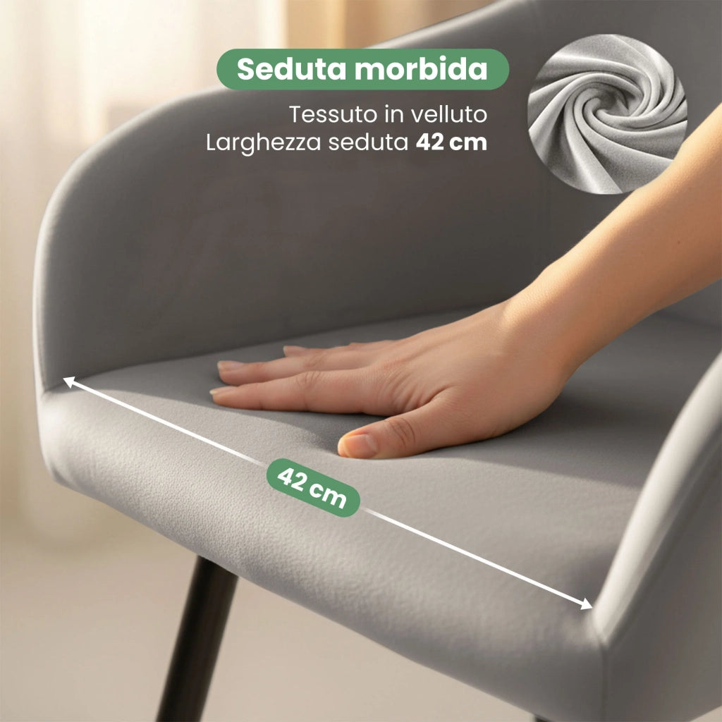 Set di 2 Sedie in velluto liscio ESTELLE Grigio gambe nere