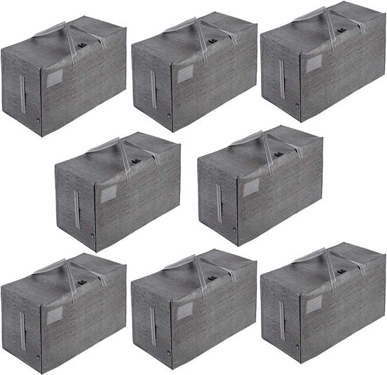 Opbergzakken con coperchio e maniglie rinforzate - 102 litri - Scatole di trasporto robuste per abbigliamento e viaggi - Grigio - Set da 8