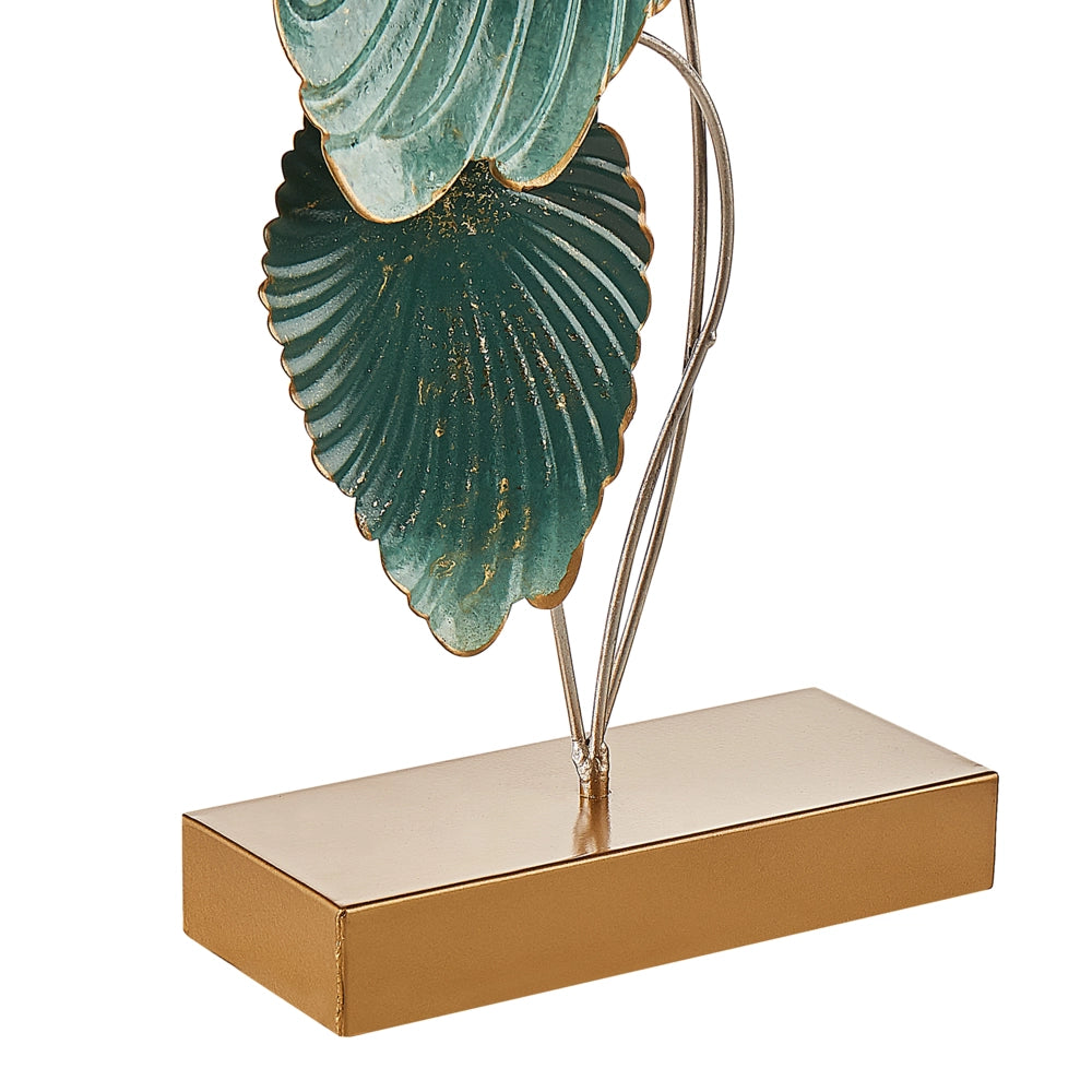 Statuetta decorativa Statua in ferro dorato e verde acqua 44 cm con foglie su supporto scultura ornamentale Decor Accessori