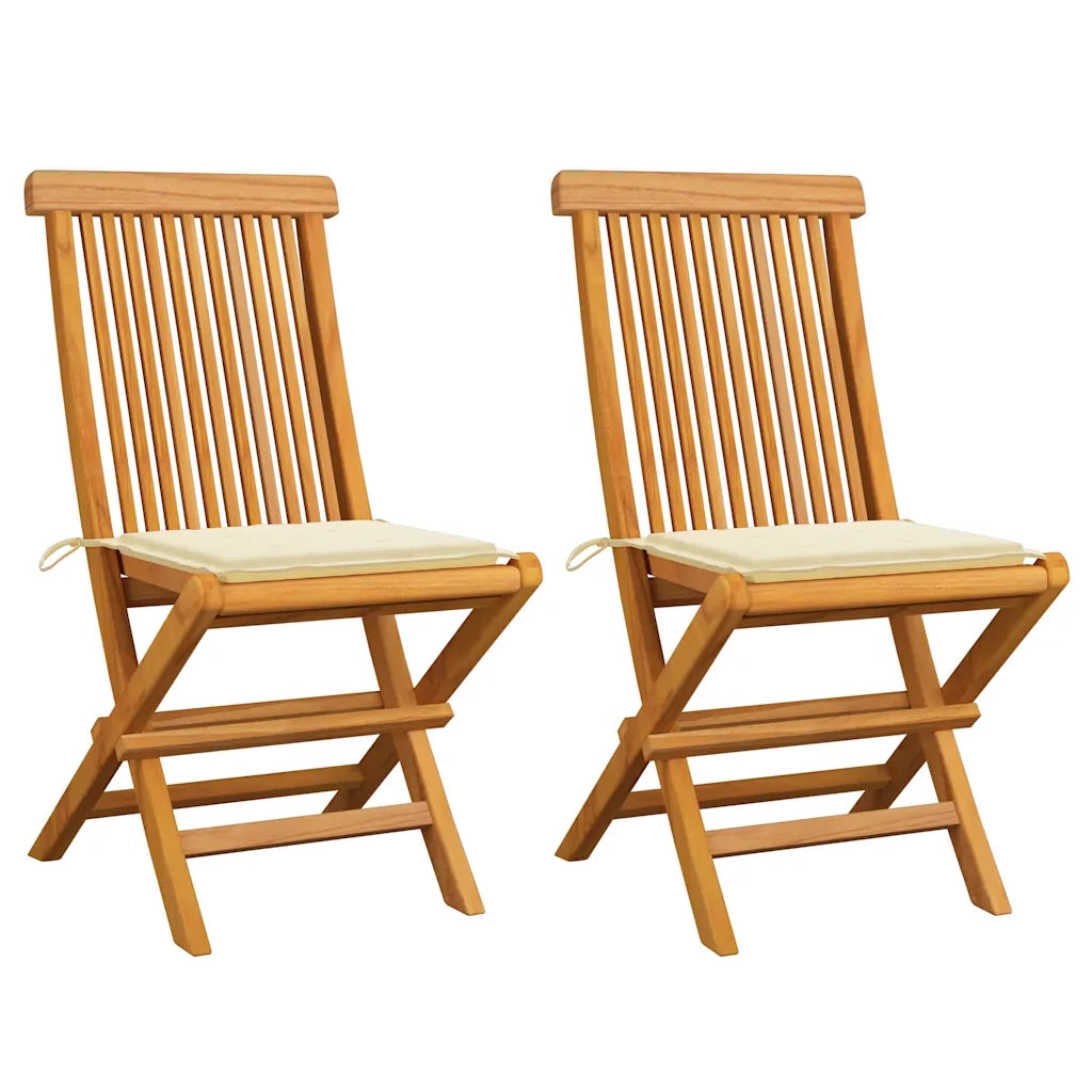 Sedie da Giardino con Cuscini Crema 2 pz in Massello di Teak cod mxl 6171