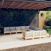 Set Divani da Giardino 11 pz con Cuscini Grigi Massello di Pino 3097018