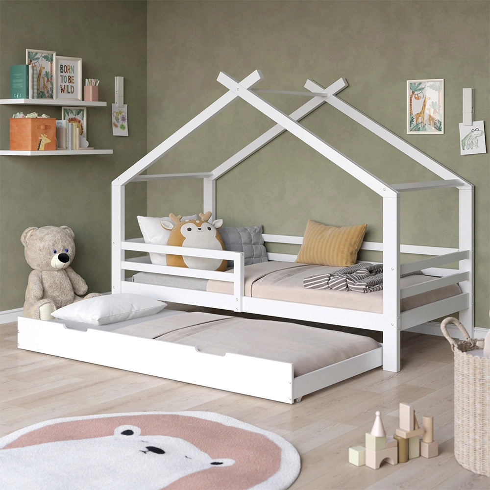 Vitalispa Letto montessori bambini Bianco 200 x 90 cm con letto e materasso per ospiti