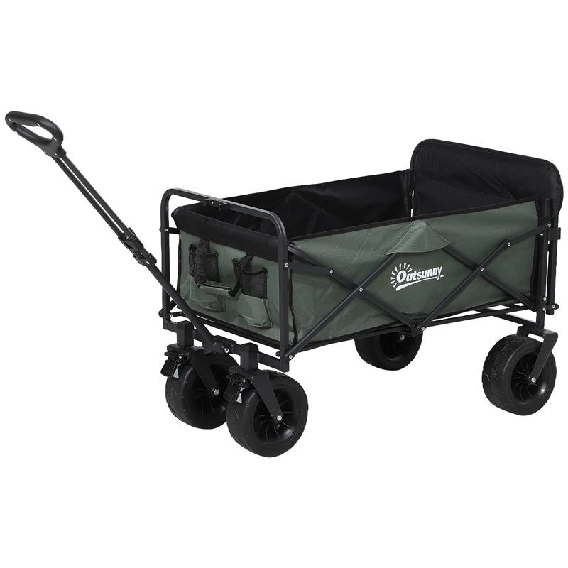 CARRELLO DA GIARDINO DA 95L PIEGHEVOLE CON PANNELLO APRIBILE IN ACCIAIO E POLIESTERE 125X48X78-102 CM VERDE