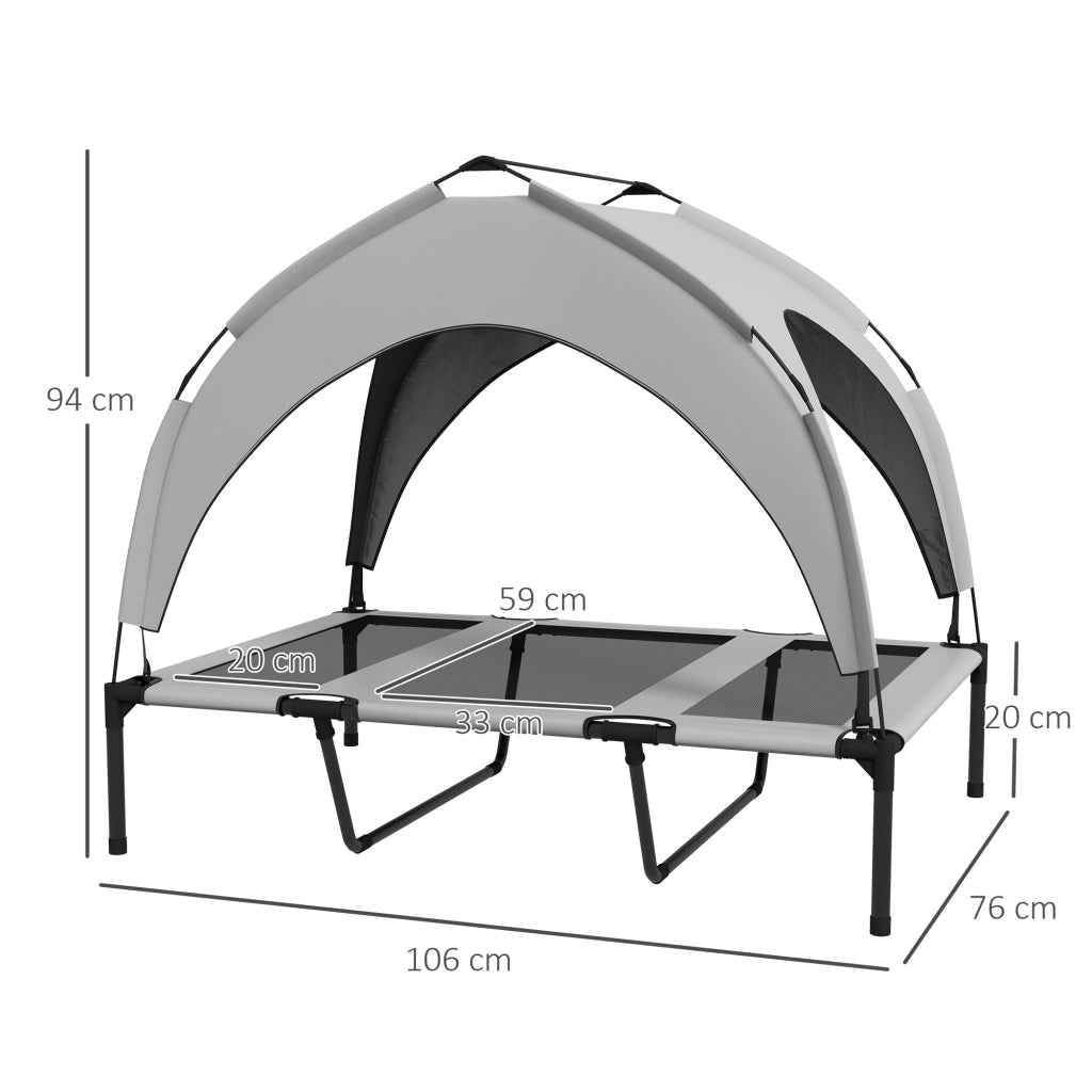 Cuccia rialzata per cani con tetto, rete traspirante, tela Oxford e struttura in acciaio, grigio chiaro 106 × 76 × 94 cm