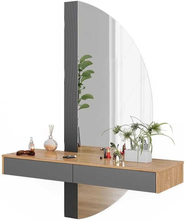Tavolo da toeletta Melisa, Grigio, 120 cm con 2 cassetti, Altezza regolabile, perfetta per adattarsi alle esigenze individuali