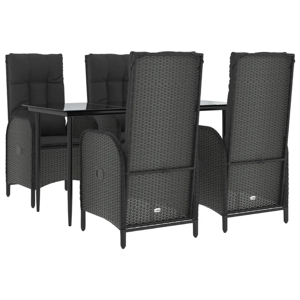 Set da Pranzo da Giardino 5 pz Nero con Cuscini in Polyrattan 3185169