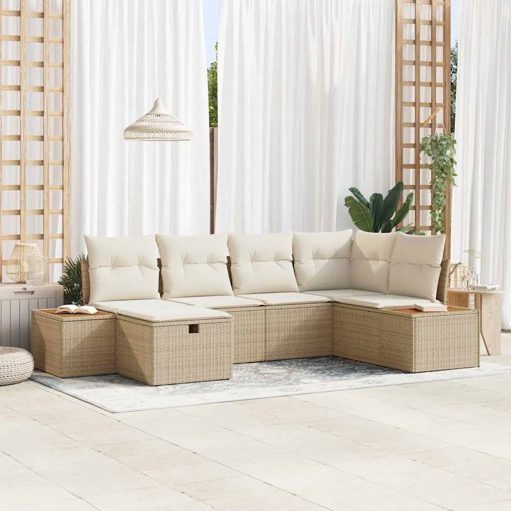 Set Divano da Giardino con cuscino 6 pcs Beige Poly Rattan 3360965