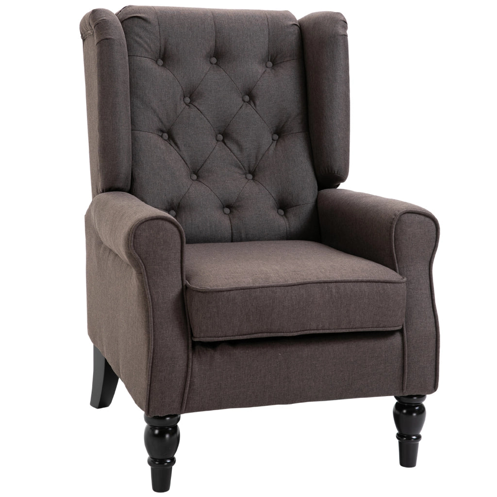 Poltrona con braccioli e schienale alto ¨C Xylo ¨C tessuto marrone con gambe in legno