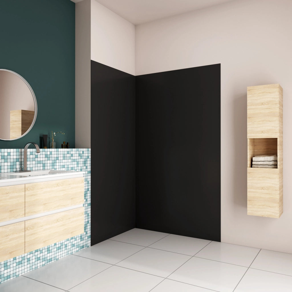 H.210 cm Pannello Doccia ad Angolo 80x120 cm Realizzato in Alluminio da 3 mm con Profili Finitura Nero Opaco per Rivestimento Parete Bagno