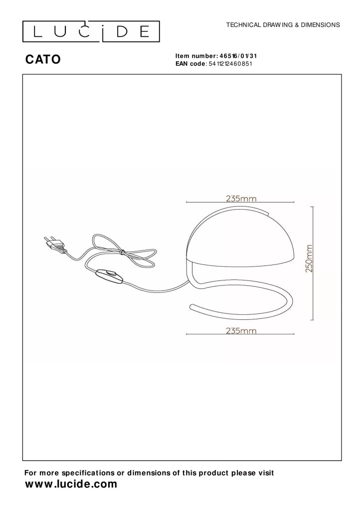 Lampada da tavolo rotonda bianca oro E27 Lucide Cato