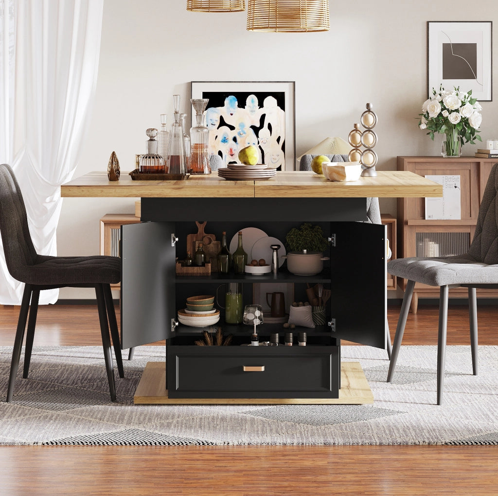 Tavolo da pranzo 110x80x75 cm estensibile con vano contenitore in MDF e metallo naturale