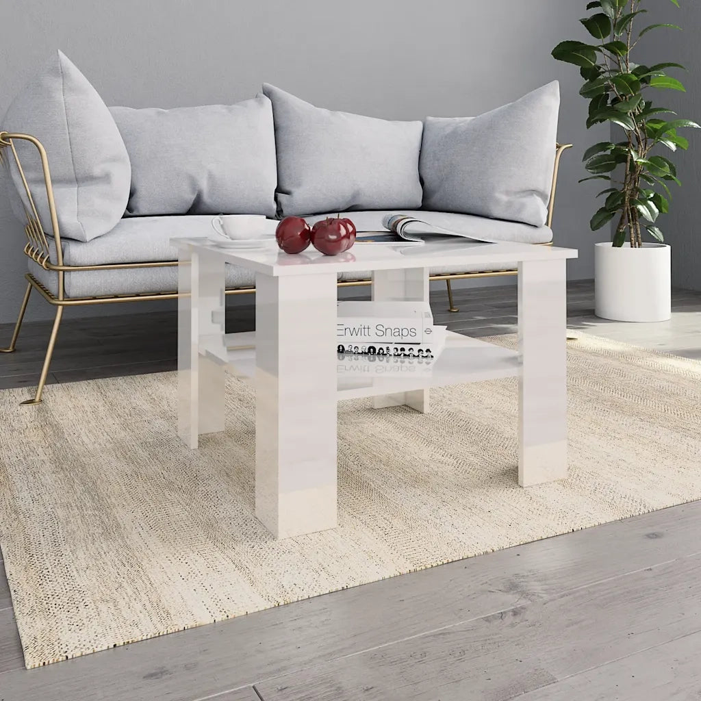 Tavolino da Salotto Bianco Lucido 60x60x42 cm Legno Multistrato 800213