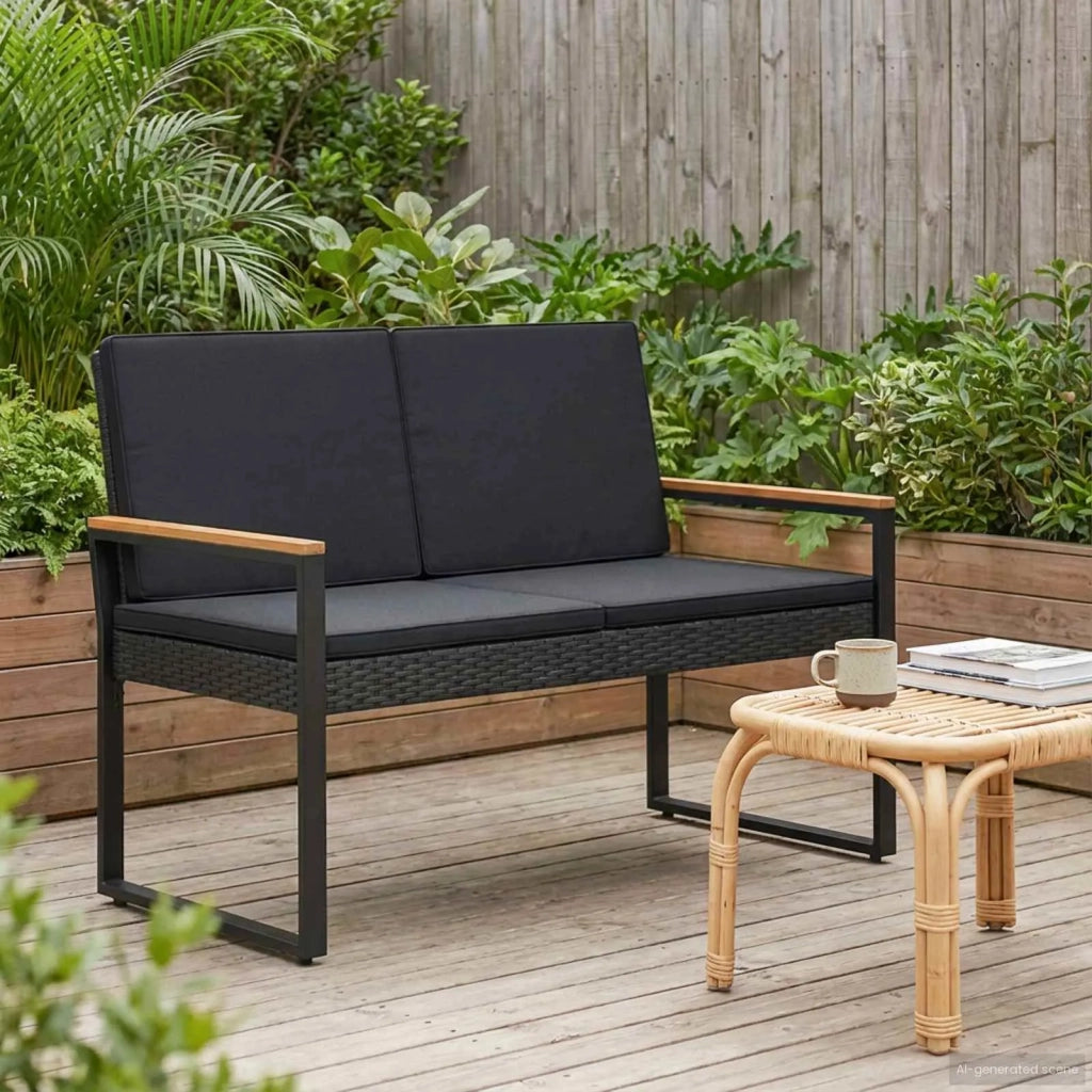Panchina da esterno Nero 107 x 61 x 80 cm polyrattan 42025336