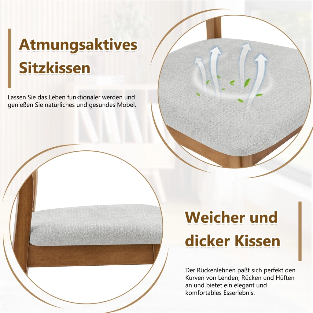 Sedia da Pranzo Set da 2 con Schienale Ovale Ergonomico e Seduta Imbottita, in Legno, Grigio