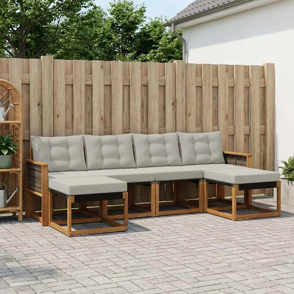 Set di divani da esterno 6 pz Naturale e Grigio Chiaro 3382123