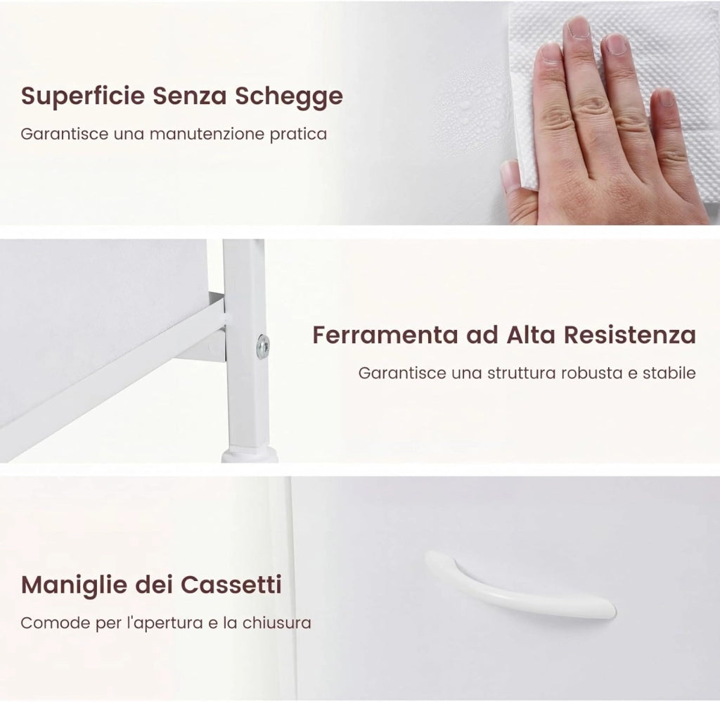 Scrivania per Computer 120 x 50 cm, Scrivania con Mensola, Cassetti in Tessuto e Struttura in Metallo, Scrittoio per PC per Ufficio, Camera da Letto e Studio (Bianco)