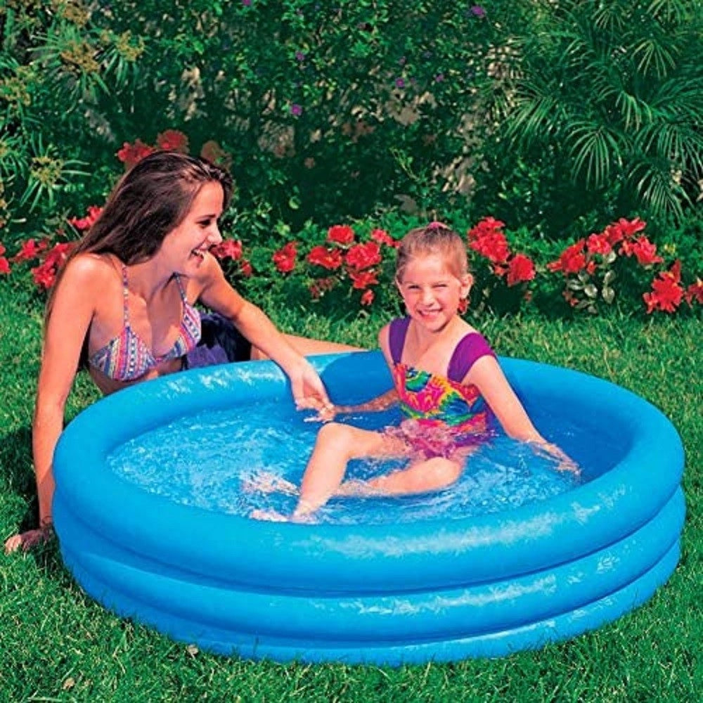 Trade Shop - Piscina Per Bambini Gonfiabile A Tre Anelli Crystal Blu 114x25 Cm Giardino 59416 -