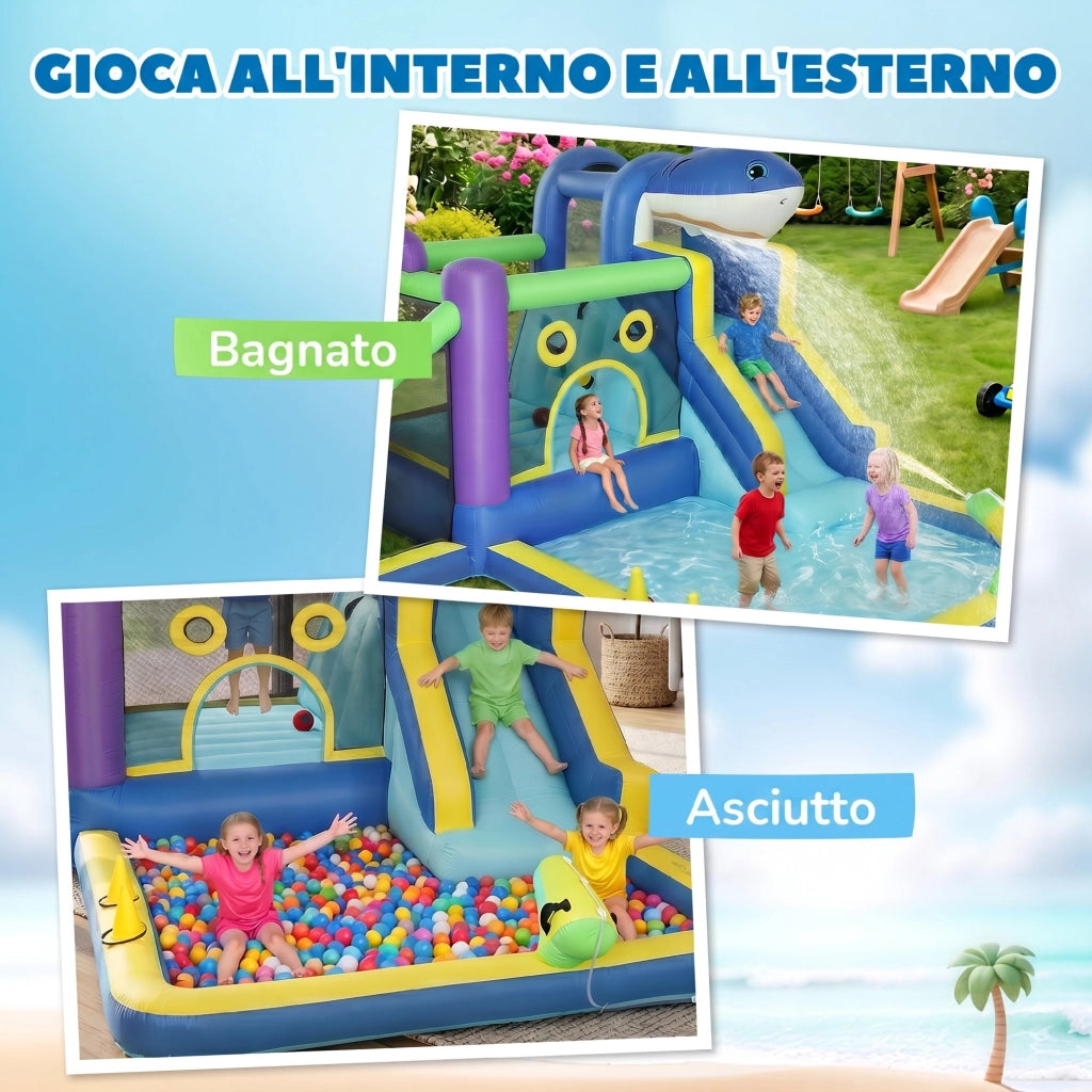 Piscina Gonfiabile Bambini con Scivolo Squali ¨C Zephmum ¨C Verde