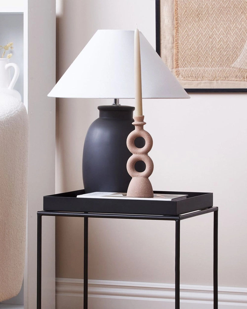 Candeliere porcellana beige 23 cm portacandele di design di forma curva decorazione accessori