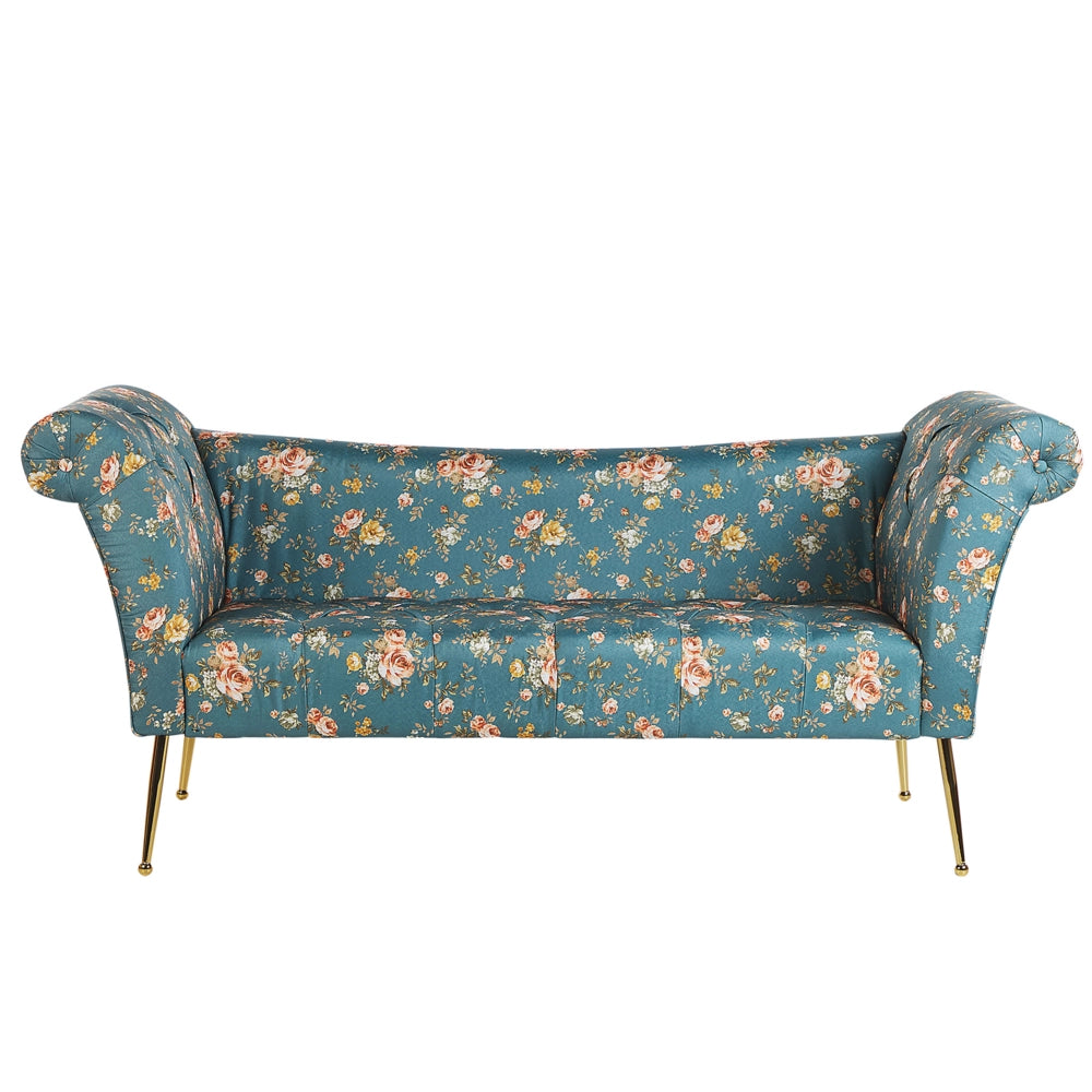Chaise longue con rivestimento in tessuto blu sedile capitonné a doppia estremità con gambe in metallo dorato
