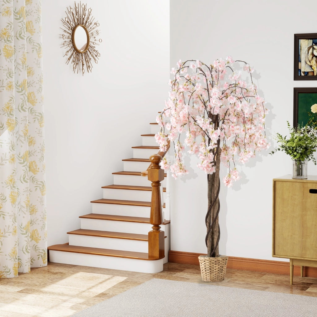 Pianta di fiori finti in vaso da vivaio con fiori decorazione per ufficio-163 CM albero di ciliegio artificiale di matrimonio Bianco