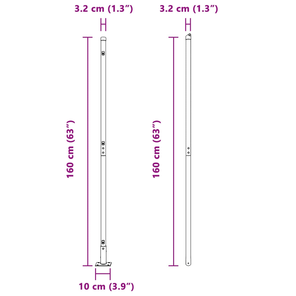 Pali per Recinzione con Piastra di Base 13 pz Ã˜32mm 83,5cm Acciaio Galvanizzato