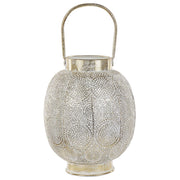 Lanterna in metallo dorato 30 cm con portacandele in vetro traforato orientale Boho