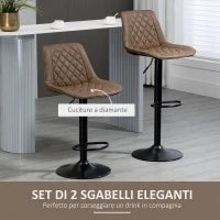 Set 2 Sgabelli da Bar con Altezza Regolabile e Girevoli, Rivestimento in Finta Pelle, Marrone Scuro