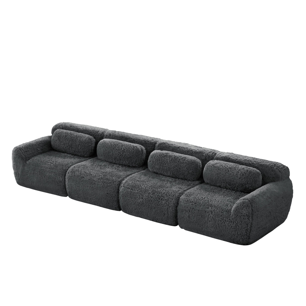 Divano 4 Posti in Tessuto Morbido con Cuscini ¨C MINIMAL ¨C Grigio