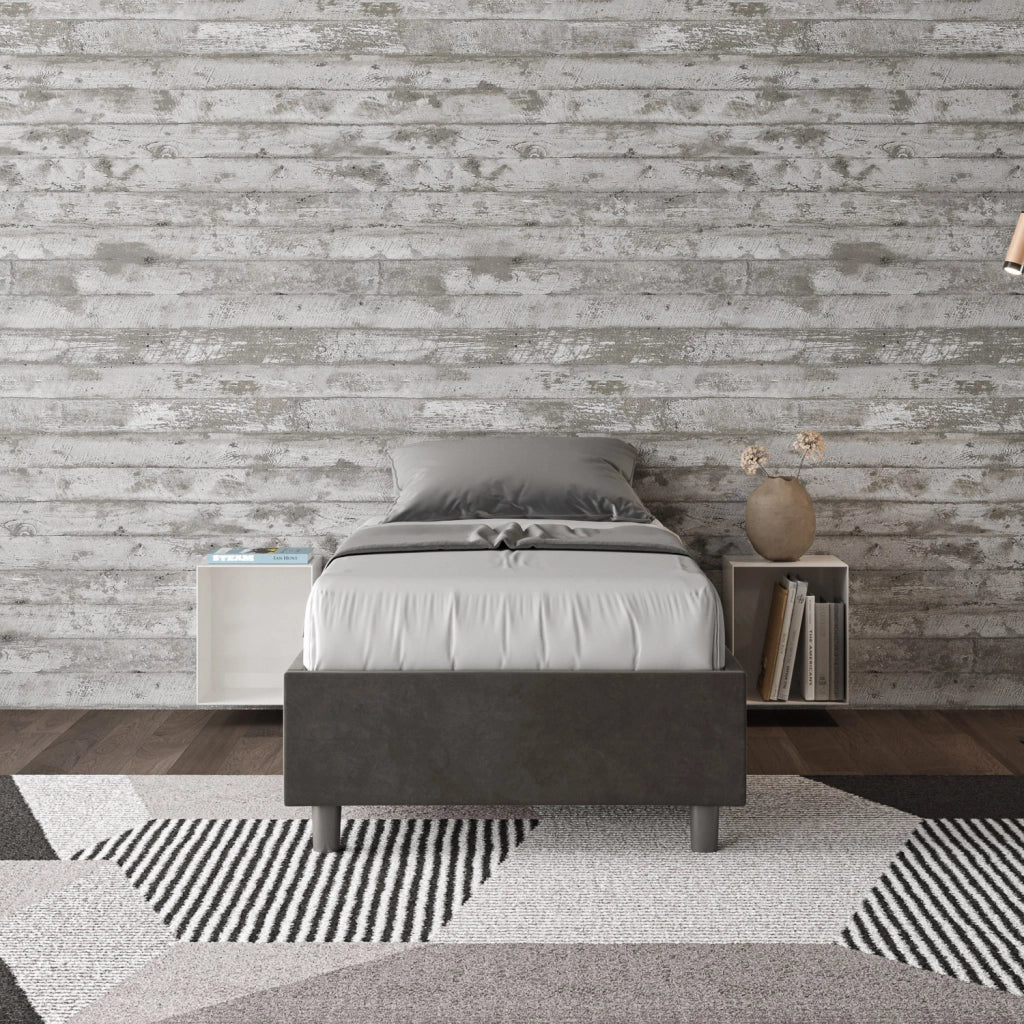 BS COM Letto singolo con rete imbottito 80x190 microfibra grigio