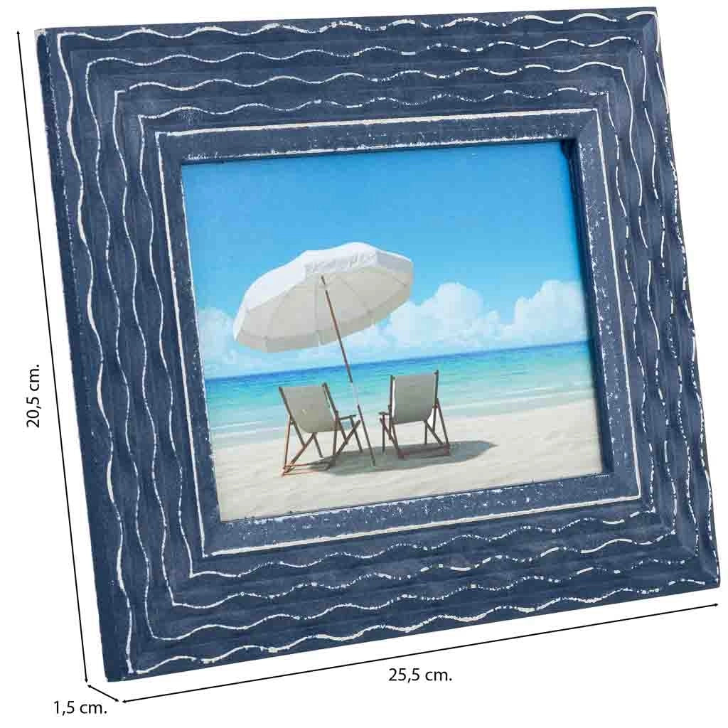 Cornice portafoto in legno blu, 19 x 16 cm (altezza), 25.5x1.5x20.5 cm (altezza)