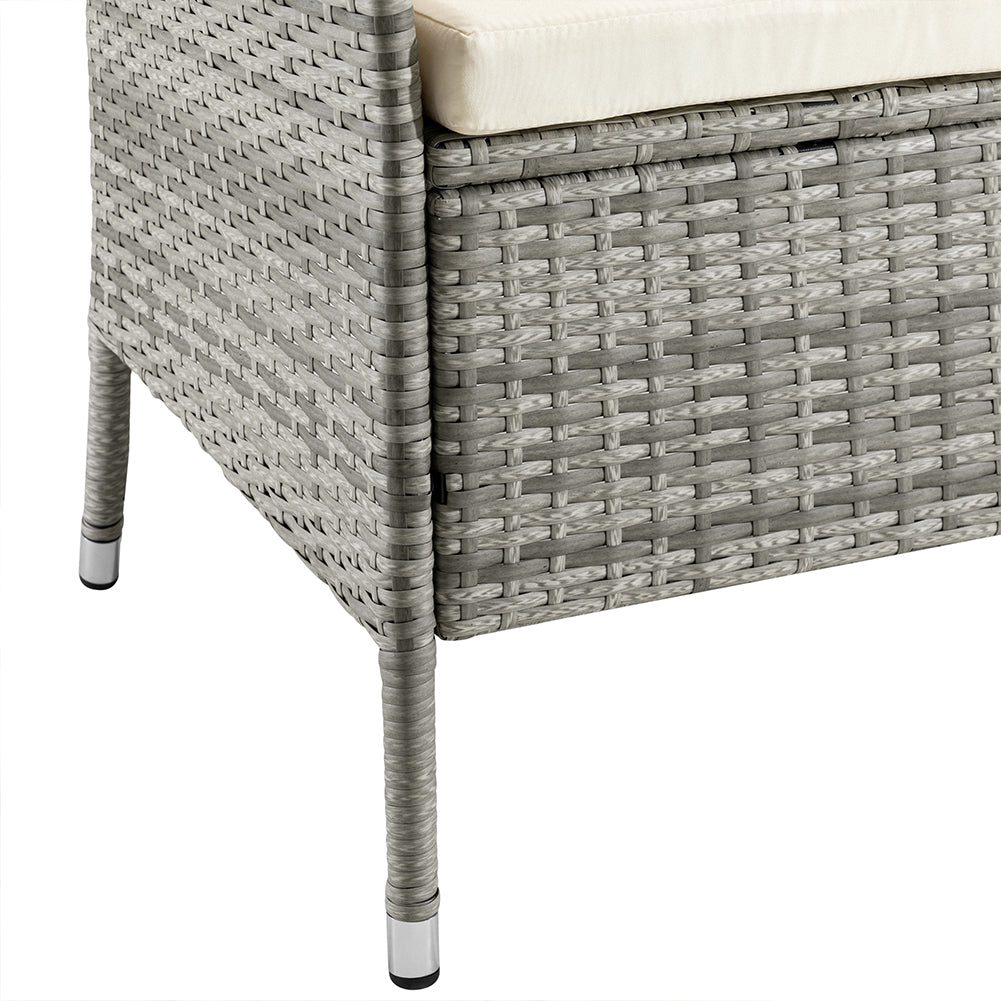 Panca da Giardino con Tavolino Integrato 123x54x 82,5 cm in Polyrattan e Vetro Grigio