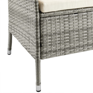 Panca da Giardino con Tavolino Integrato 123x54x 82,5 cm in Polyrattan e Vetro Grigio