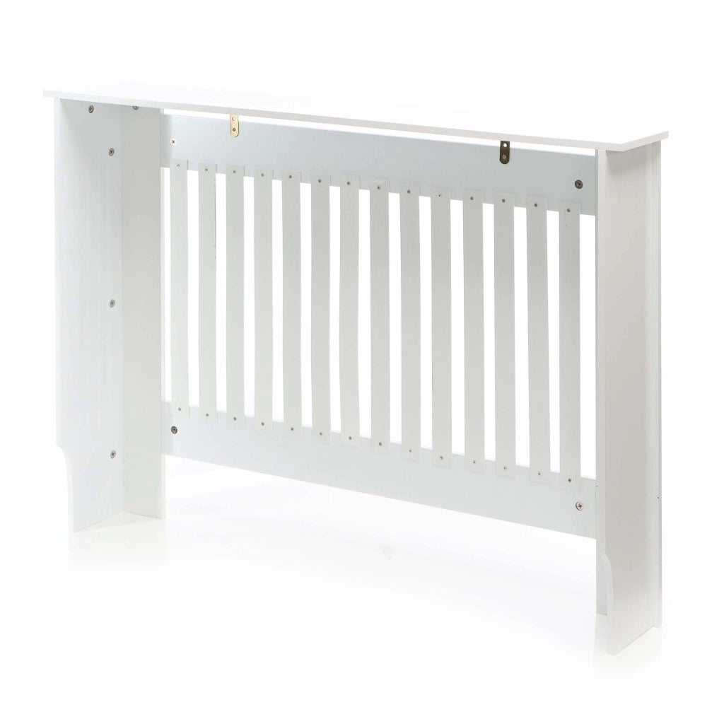 Toboli Copritermosifone in MDF bianco 112x19x82cm Copricalorifero a doghe
