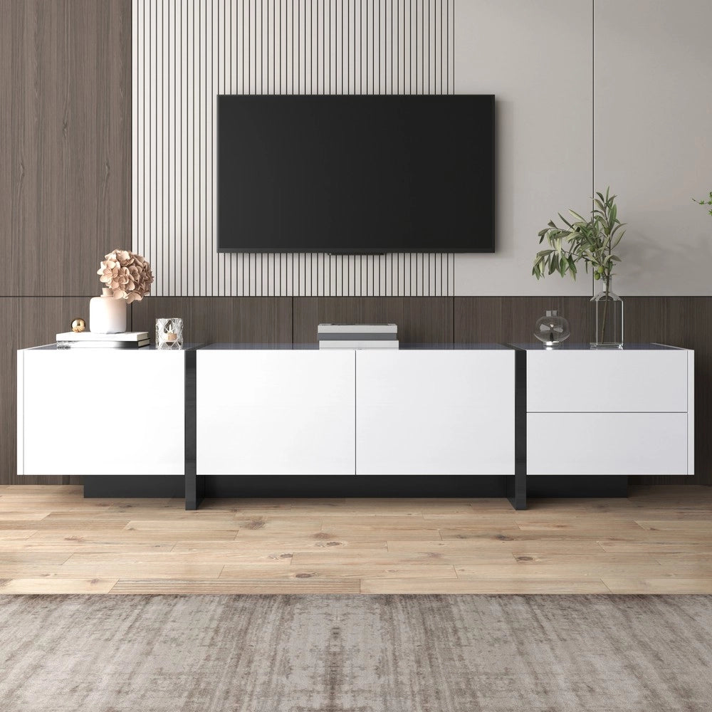 Mobile TV Lowboard ¨C Xylo ¨C Bianco Lucido e Nero con Ante, Cassetto e Ripiani