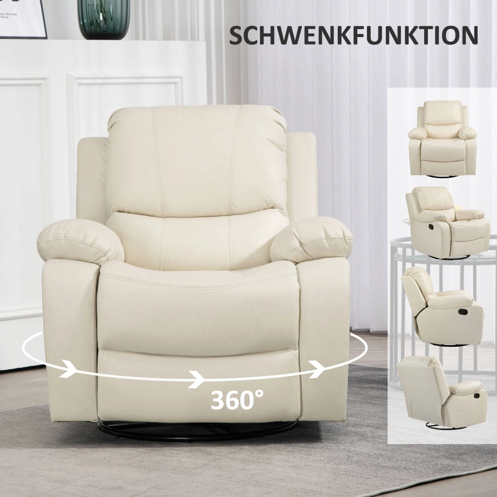 Poltrona relax reclinabile girevole ¨C Xylo ¨C tessuto crema, schienale e poggiapiedi regolabili, 150 kg
