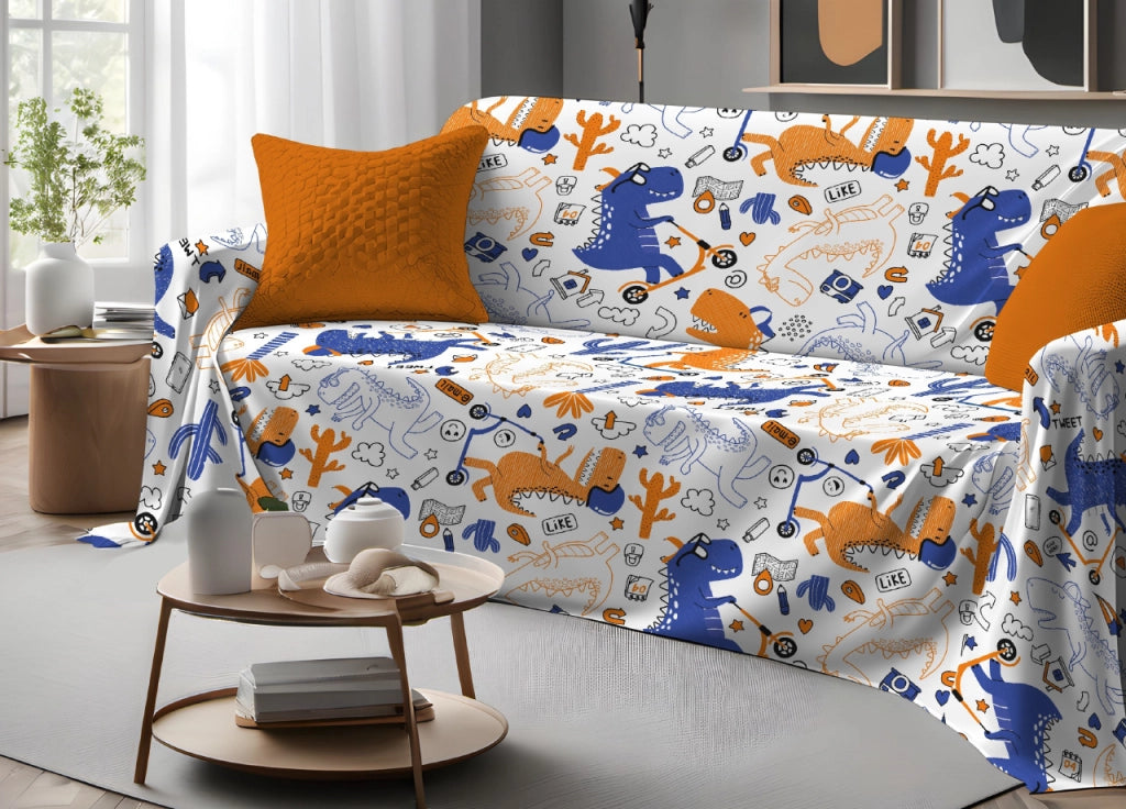 Telo Arredo Granfoulard Copritutto Salvadivano 100% Cotone Dis. Dino - Matrimoniale - Dino