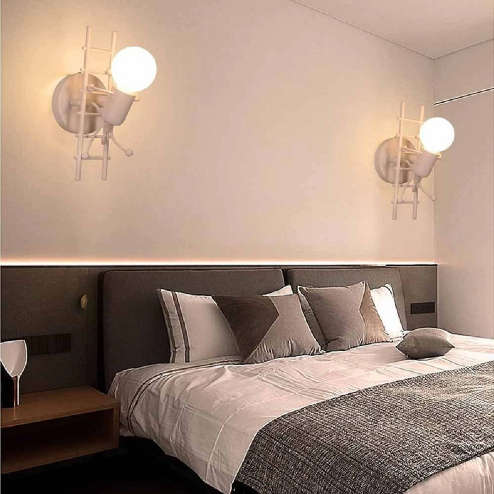 Trade Shop - Applique Da Parete Decorativo Forma Omino Sulla Scala In Metallo Attacco E27 Aq49 -