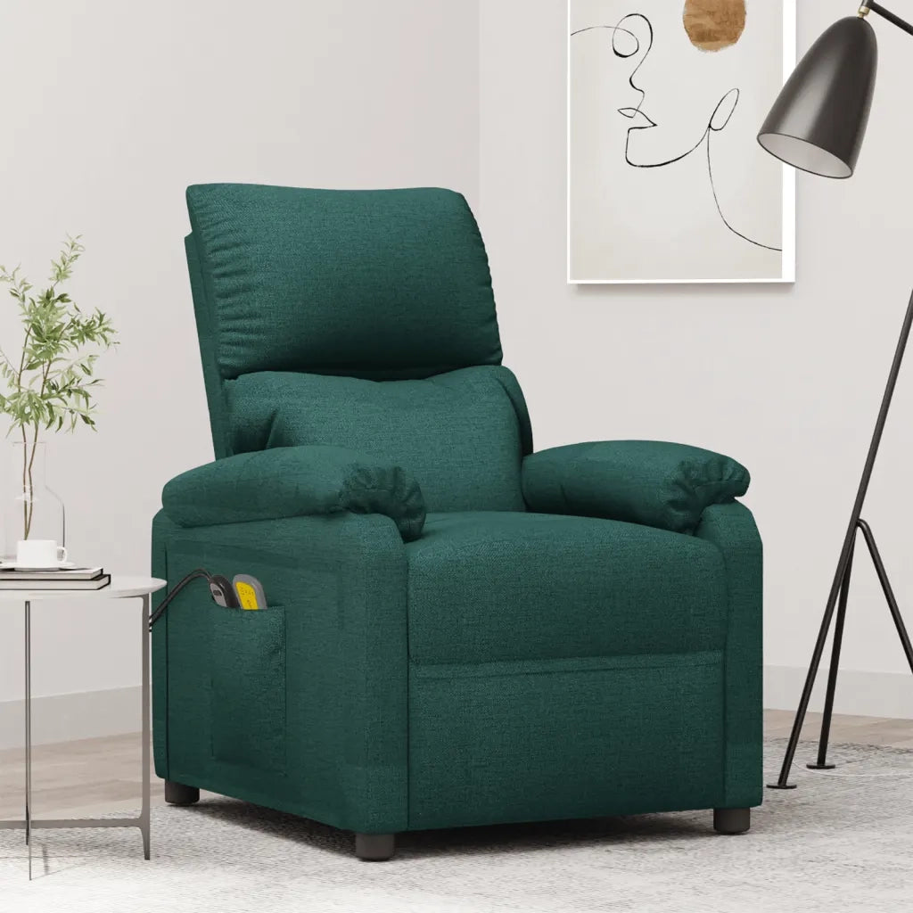 Poltrona Massaggiante | Sedia Relax Elettrica Verde Scuro in Tessuto
