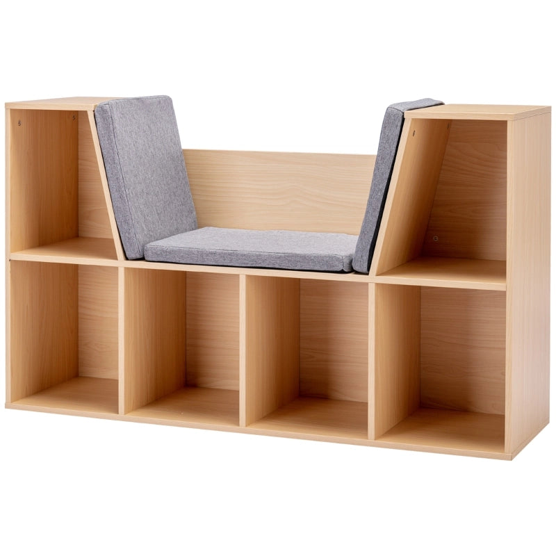 Scaffale per bambini con panca e 6 scomparti, include 3 cuscini, grigio/naturale, 103x30x62 cm, da 3 anni