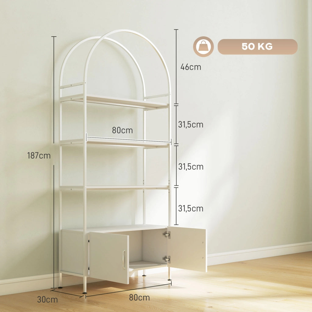 Libreria ad arco 4 ripiani con ante ¨C Xylo ¨C legno bianco 80x30x187cm