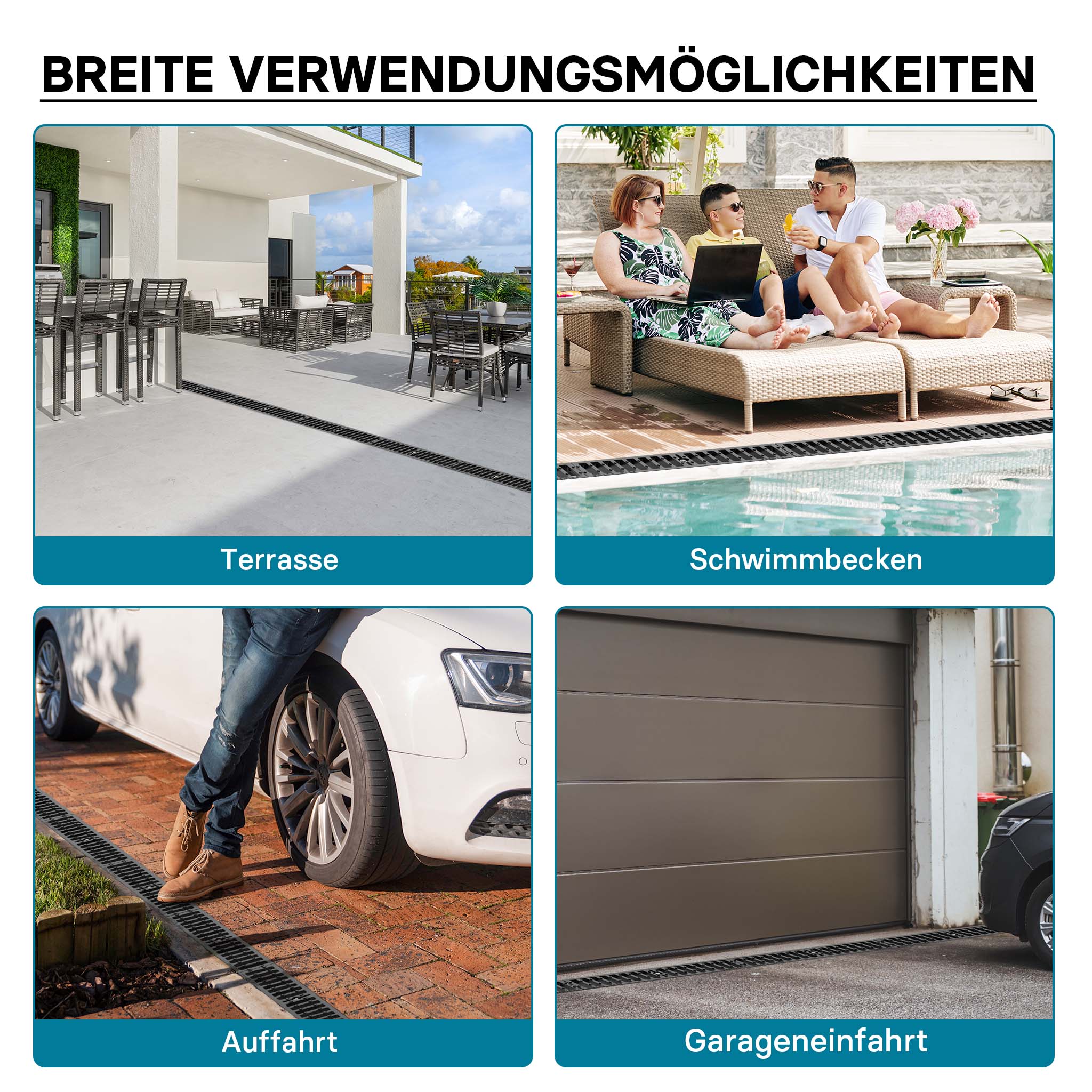 Canale di scolo 1m con griglia per scarico acqua 12,5t Canaletta di drenaggio