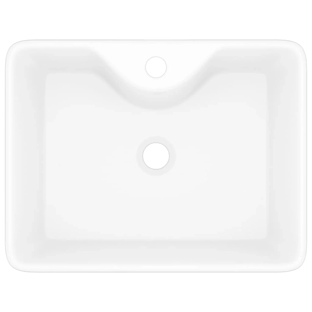 Lavabo quadrato in ceramica con foro per rubinetto 48 x 37 cm per bagno bianco 02_0002511