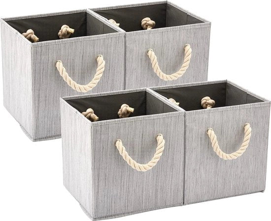 4 contenitori di stoccaggio in cotone pieghevoli, contenitore di stoccaggio con maniglie robuste per l'organizzazione della stanza dei bambini, giocattoli, armadietto - (bambù grigio, 26,7 x 26,7 x 28 cm)