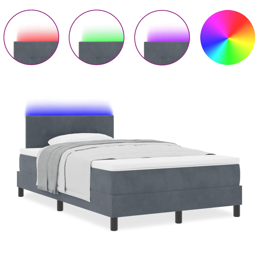 Letto con box spring e materasso Grigio Scuro 120x190 cm Velluto
