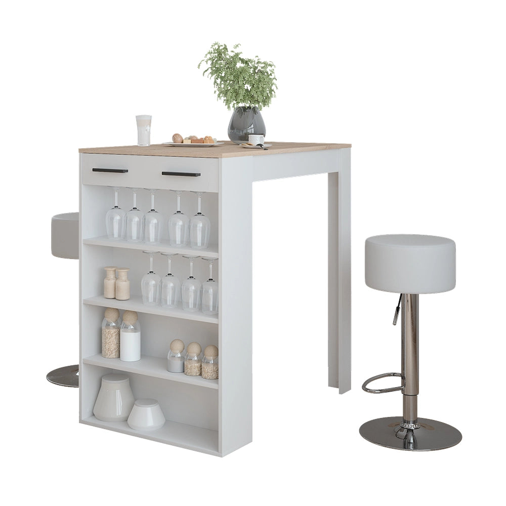 Vicco tavolo bar con sgabelli Bianco/Sonoma 67 x 100 cm con 2 sgabelli da bar